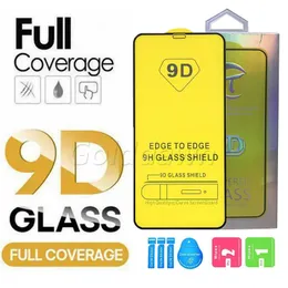 9D Tempered Glass Full Coverage Screen Protector för iPhone 15 14 Plus 13 12 11 Pro Max 7 8 Plus Samsung A53 5G A50S J7 Redmi Note 8t Pro med paket