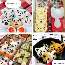 Sushi Tools Sushi Tools 3pcs/conjunto Rice Ball Mold Cartoon Cat Pattern Bento Nori Kitching Decor Kits Sandwich for Baby Kids Drop Deliver