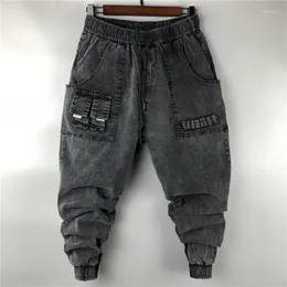 Mäns jeans owen säkar män avslappnad last harem byxor high street hip hop längd herrkläder denim svettbyxor vårens höst stor storlek