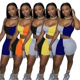 Frauen Tracksuits Adogirl Frauen zwei Stück Sets Modes -Patchwork ärmellose Crop Top und Shorts Anzug für Sommer -Tracksuit -passende Set -Outfit