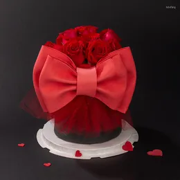 축제 용품 INS Red Mesh Bow Knot Valentine#39; S Day Cake Toppers Net Birthday Cakes 어린이 파티 장식을위한 토퍼