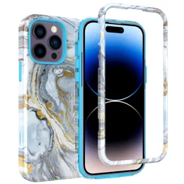 För iPhone 14 Pro Max Cases Sockproof Triple Layer Flower Marble Hard Back Phone Cover för iPhone13 12