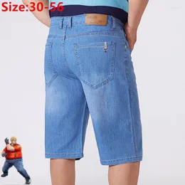 Mäns jeans män denim shorts sommarblå plus size big 44 46 48 52 56 manliga halvbyxor hög midja kort sträckt maskulino bombre