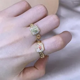 Br￶llopsringar Tiny Chinese Lucky Mahjong For Women Full Crystal 24k Gold Finger Opening Ring Eesthetic Jewelry Bijoux Femme