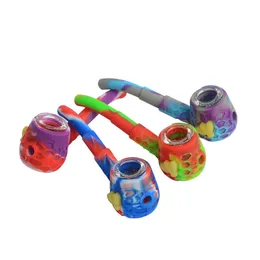 Long Silicone Smoking hand Pipes with Glass Bowl Slide Puffs Tobacco Herb Pipe Dab Tools