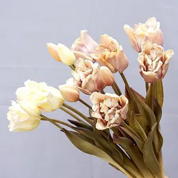 Dekorativa blommor 5heads stora unika sillicone tulpan g￤ng falska husdekor fest gynnar flores dekorativas