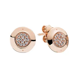 18K Rose Gold Stacking Disc Stud Earrings For Women Men with Original Retail Box for Pandora 925 Sterling Silver Classic CZ diamond Earring Set