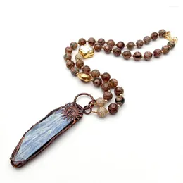 Anhänger Halsketten Y.YING Runde Dzi Achat kultivierte weiße Perle rosa Murano Glas Auge Halskette blau Kyenit grob roh 23"