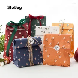 Gift Wrap StoBag 5pcs Christmas Storage Bag Birthday Event & Party Baby Shower Candy Cookie Food Package Paper Bags Supplies Handmade