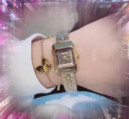 여성 스퀘어 모양 작은 다이얼 시계 석영 배터리 일본 운동 스테인리스 스틸 벨트 다이아몬드 골격 인기있는 레이디 애호가 체인 브레이슬릿 손목 시계