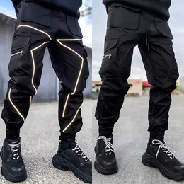 Calça de calça masculina calça de carga casual preto solto plus size tamanhos listrados de bolso de bolso de bolso fitness Hip Hop Bisher Troushers