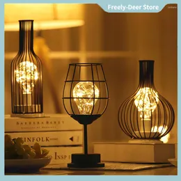 Table Lamps LED Night Light Wrought Iron Lamp Vintage Red Wine Glass Bottle Gift Home Decor Bedroom Bedside Desk LightLight