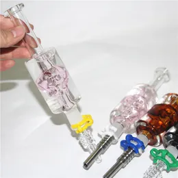 Hosahs Mini Liquid Glycerin Skull Nectar Kit Quartz Dab Straw Glass Water Pipes Bong Rökning Pipe Oil Rigs Dabber Tool Wax