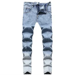 Men's Slim Fit Ripped Jeans Gradient Stretch Denim Pants, Trendy Biker  Style