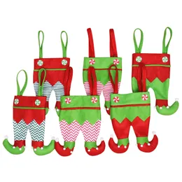 Julälvstövlar Candy Cookie Presentpåse Sack Stocking Green Red Elf Pants Xmas Party Decoration