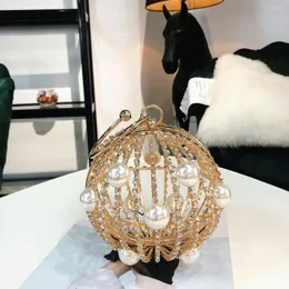 Evening Bags Designer Fashion Women Pearl Beaded Crystal Party Bag Bridal Wedding Round Ball Wrist Clutch Purse Handbag