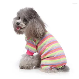 Dog Apparel Pet Home Clothes Four-legged Pajamas Cat Pullover Soft Jacket Turtleneck Stripe Coat