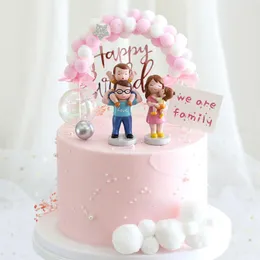 Festive Supplies Cake Decoration For Happy Father's Mother's Day Toppers Dad Mon Birthday Dessert Party Whole Family Figure Toy Doll