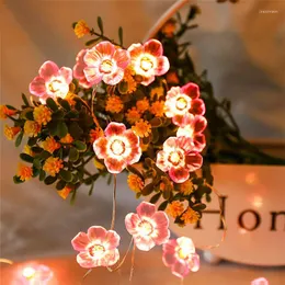 Str￤ngar 20 LED Peach Flower String Lights Battery drivs Pink Garland Fairy For Home Wedding Christmas Party Outdoor Decors 2m