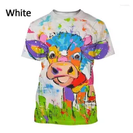Men's T Shirts 2022 Est Oil Painting Cow 3D Printing T-shirt Personality Animal Face Unisex Hip-hop Harajuku Short-sleeved