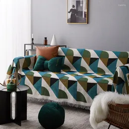 Tampas de cadeira de cadeira de sofá geométrico retro capa de toalha de estilo nórdico sofá cobertor de borla para a sala de viagem Decoração de casa de almoço