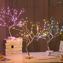 زينة عيد الميلاد 108 LED USB Table مصباح النحاس الأسلاك الناقلة الشجرة الليلية ضوء غرفة نوم الأطفال ديكور المنزل