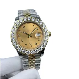 Moda Luxury Mens relógio 41mm Big Diamond Gold Yellow/verde/cinza/rosa Face completo Jubileu de aço de aço original Strap Mens de relógios mecânicos automáticos