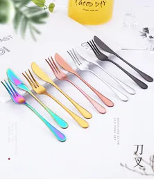 Flatware Sets 2pcs Set Colorful Stainless Steel Cake Forks And Knife Catering Desert Fork Cuttery Bbq Cheese Knive Party