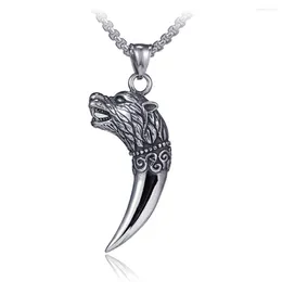 Pendant Necklaces 2022 Vintage Hip Hop Jewelry Punk Wolf Tooth Necklace For Men Stainless Steel Bijoux Male Box Chain Drop