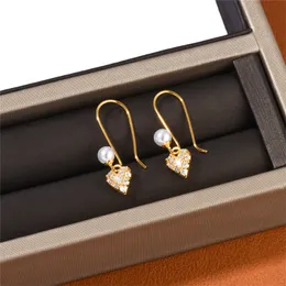 Ins Niche Design Stud Zircon Inlaid Pearl Pendant Earrings Women's Advanced Simple Fashion All-Match Exquisite Jewelry Accessories