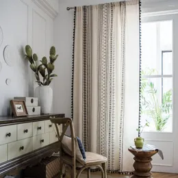 Gardin vintage bohemiska gardiner blackout termisk isolerad tv￤ttbar bomullslin svart tofs ljus beige geometrisk f￶r hemmet