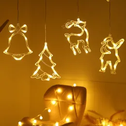 Светодиодный светильник на присоске, рождественский декор, подвесной светильник, Санта-Лось, снежинка, форма рождественской елки, домашний декор для окон Navidad Natal