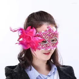 Party Masks Sexy Women Lace Rhinestone Sequined Side Flower Mask Eye Face Masquerade Ball Prom Costume