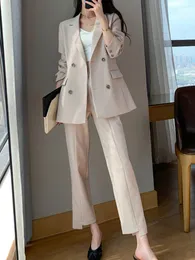 Women's Suits Blazers Women Korean Fashion Elegant Business Trousers Suit Double Breasted Vintage Blazer Jacket Pencil Pantsuit Female Chic Outfit 221008