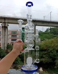 Duże 18 -calowe szklane wodę Bong Hakahs z oponami Perc Recycler Oil Rigs Dab Rigs Samile 14 mm