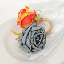 Ringos de guardanapo de flor da flor de seda Decorações de casamento Serviço de fivela de fivela de madeira Ring Hotel Hotel Table Dinner D8310