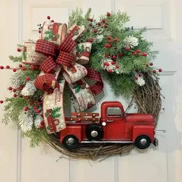 Decorative Flowers 12 Inch Christmas Wreath For Red Truck Artificial Fall Front Door Farmhouse Cherries With Ribbon Hanging Party