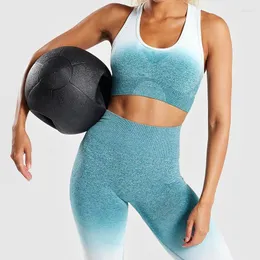 Kvinnors tvåbitar byxor Kvinnor 2 Set Sporty BH och Leggings Woman Gym sportkläder kvinnlig fitnesskläder