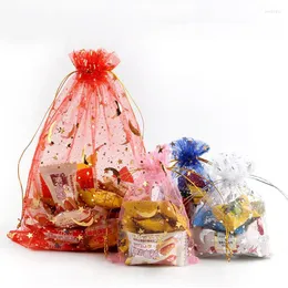 Hediye sargısı 50pcs/çanta ayı yıldız organze çantaları 7x9 9x15cm Küçük Noel Drawstring Çantası Torbası Takı Ambalaj Poşetleri