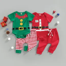 Kl￤derupps￤ttningar Mababy 0-18m julf￶dd sp￤dbarn Baby pojke kl￤der set Santa Romper randiga byxor Xmas Outfits D01