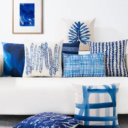 Pillow Mediterranean Blue Home Decorative Geometric Sofa Chair Waist Cover Case