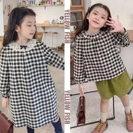 Girl Dresses Per-sale 2022 BP Autumn Girls Dress Long Sleeve Plaid Butterfly Lace Knot Children Costumes Kids Baby For