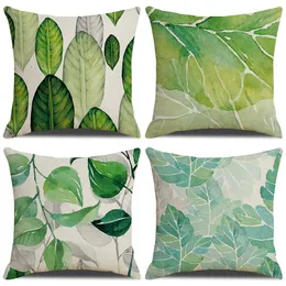 Тропические листья бросают наволочные чехлы, покрытые зелеными листьями декоративные наволочки на подушках Полиэстер льняной подушки для дивана для дивана.