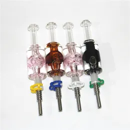 pipas de agua Skull Glycerin coloridos tubos de agua de néctar de vidrio con puntas de acero inoxidable de 14 mm y clip de plástico bong plataformas petroleras cuarzo banger