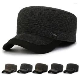 ベレー帽の中年高齢の帽子男子秋の冬のウールピークキャップ濃厚暖かい耳の保護屋外スポーツ調整可能なフラット
