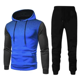 Men's Tracksuits Fall Winter Sports Two-piece Set And Leisure Fitness Polka Dot Hoodie Sweater Trousers Suit Pant with Long Jacket G221007