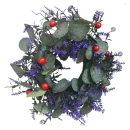 Decorative Flowers Eucalyptus Lavender Wreath Red Berries Artificial Leaves Background Hanging Wall Window Decor Wedding Party Home