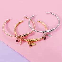 Bangle 10pcs Birthstone Feather C Mankiet otwarty bransoletki lustro Polska stal nierdzewna dla damskiej biżuterii bransoletki mody