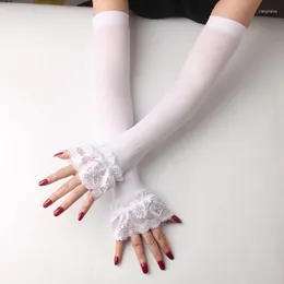 Коленные прокладки 1 пара эластичные рукава, проводящие перчатки с длинными пальцами шелковые кружевные рукава защитные рукава для солнцезащитного крема