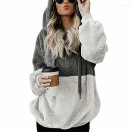 Kvinnors hoodies varm imitation lamm h￥r koreansk l￶s plus sammet tjock huva pullover f￤rg matchande s￶t casual sweatshirt h￶st vinter
